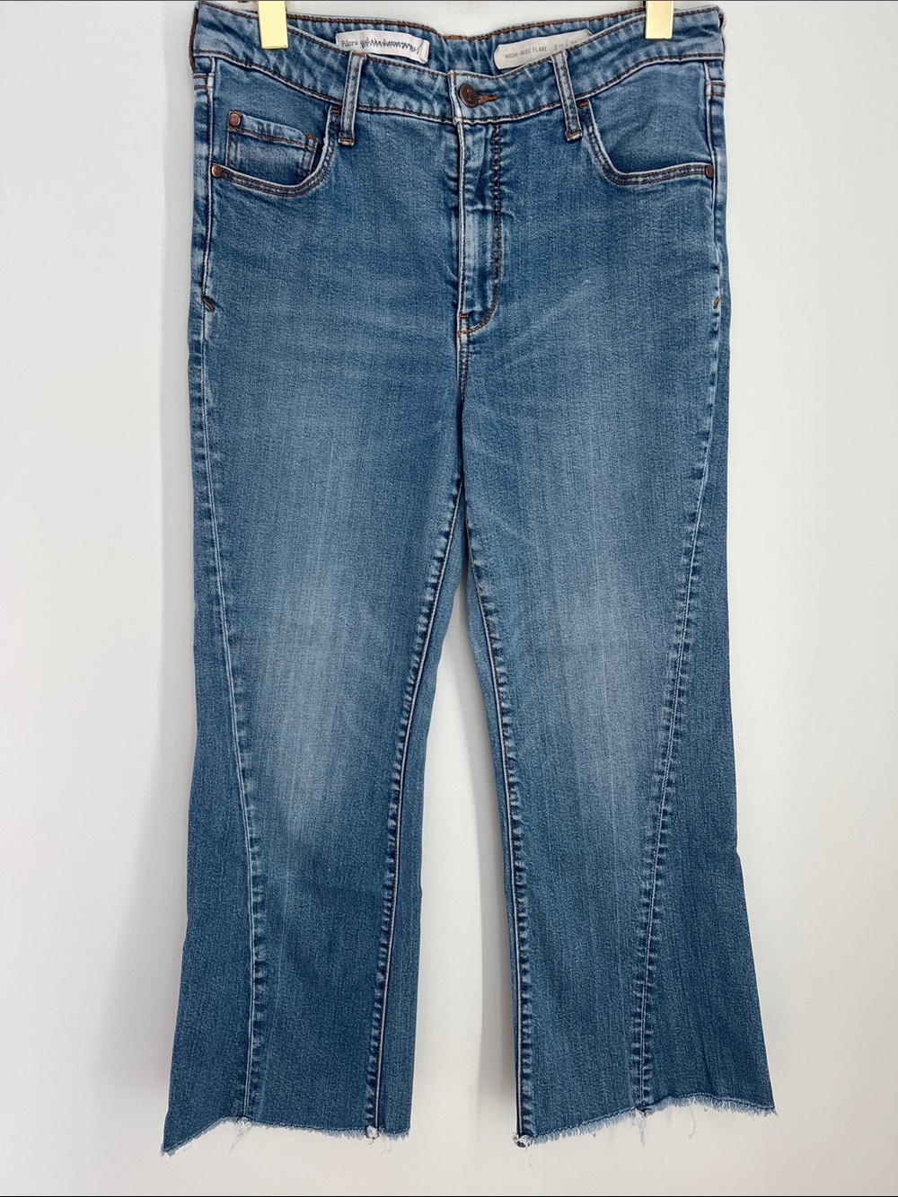 Pilcro and the Letterpress | Medium Blue Wash Flare Crop Jeans Size 31